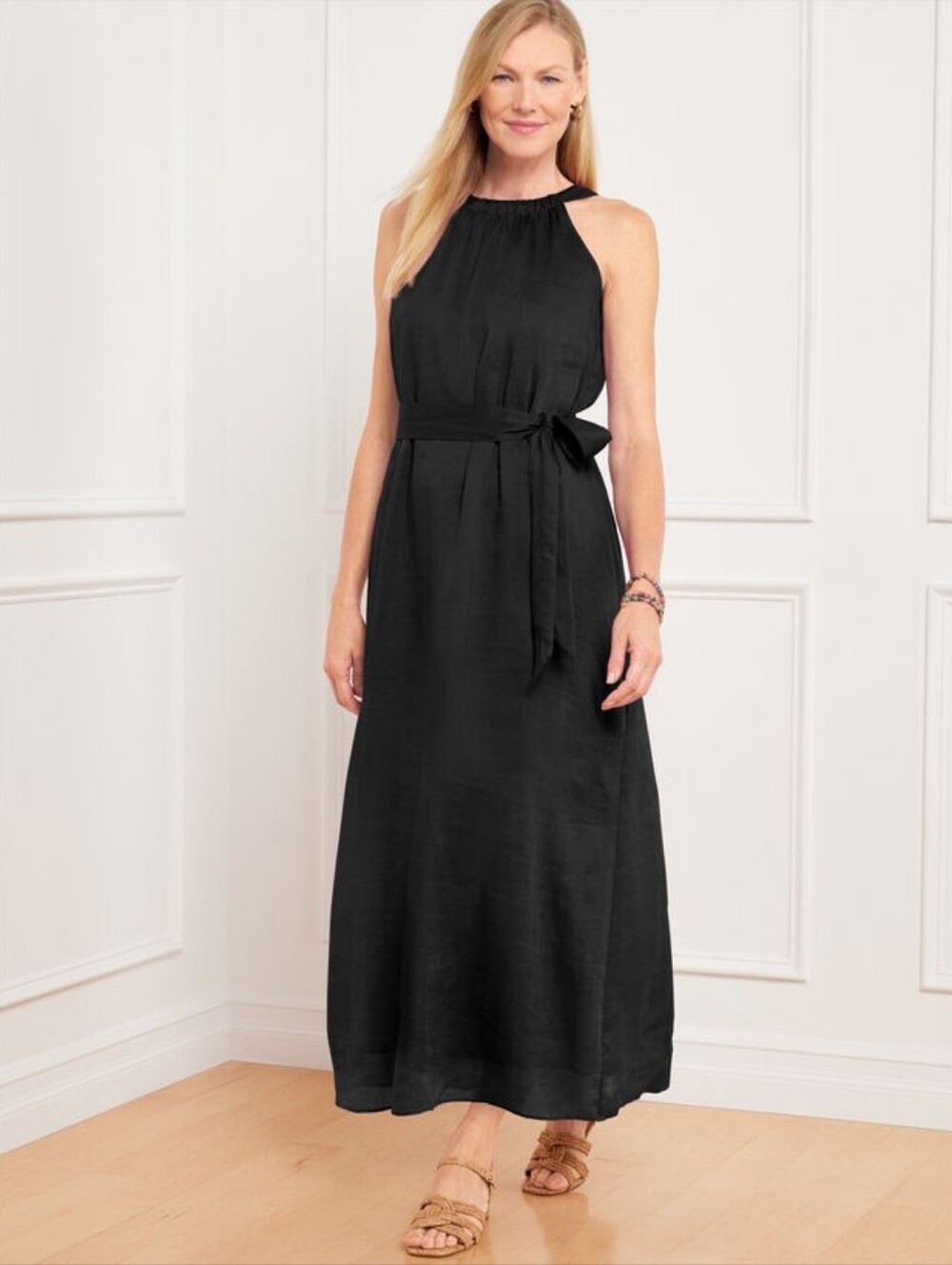 Talbots Halter Maxi Dress Breezy Cotton Black Large